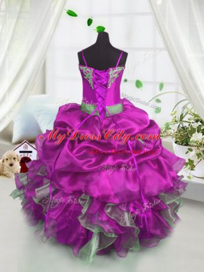 Fuchsia Sleeveless Beading and Ruffles and Pick Ups Floor Length Party Dresses