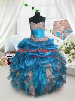 Pick Ups Floor Length Ball Gowns Sleeveless Baby Blue Womens Party Dresses Lace Up