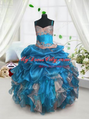 Pick Ups Floor Length Ball Gowns Sleeveless Baby Blue Womens Party Dresses Lace Up