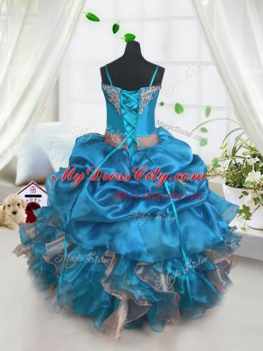 Pick Ups Floor Length Ball Gowns Sleeveless Baby Blue Womens Party Dresses Lace Up