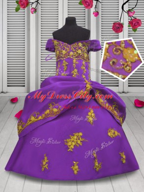Trendy Lilac Straps Neckline Beading and Appliques Little Girls Pageant Dress Wholesale Sleeveless Lace Up