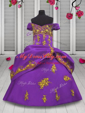 Trendy Lilac Straps Neckline Beading and Appliques Little Girls Pageant Dress Wholesale Sleeveless Lace Up