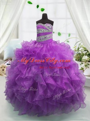 Sweetheart Sleeveless Lace Up Little Girls Pageant Dress Wholesale Purple Organza