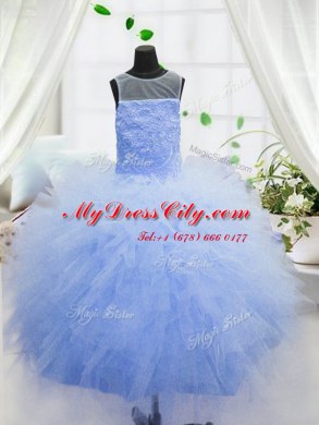 Scoop Sleeveless Zipper Floor Length Beading and Ruffles Little Girl Pageant Gowns