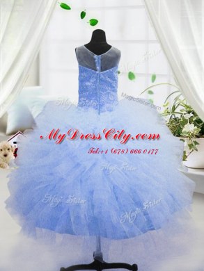 Scoop Sleeveless Zipper Floor Length Beading and Ruffles Little Girl Pageant Gowns