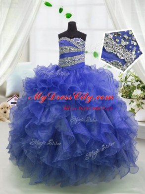 Simple Sweetheart Sleeveless Organza Casual Dresses Beading and Ruffles Lace Up