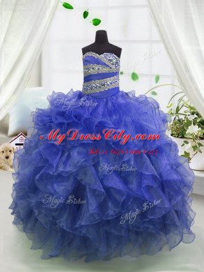 Simple Sweetheart Sleeveless Organza Casual Dresses Beading and Ruffles Lace Up