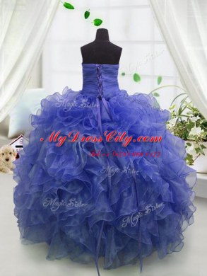 Simple Sweetheart Sleeveless Organza Casual Dresses Beading and Ruffles Lace Up