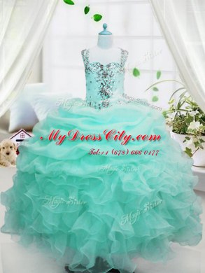Baby Blue Straps Neckline Beading and Ruffles and Pick Ups Party Dresses Sleeveless Lace Up