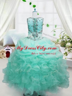 Baby Blue Straps Neckline Beading and Ruffles and Pick Ups Party Dresses Sleeveless Lace Up