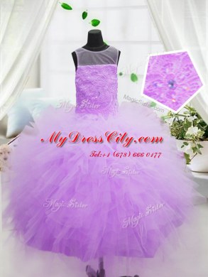 Inexpensive Scoop Ruffles High School Pageant Dress Hot Pink Zipper Sleeveless Floor Length