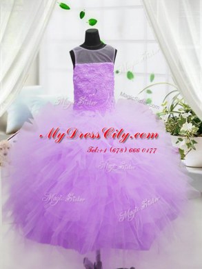 Inexpensive Scoop Ruffles High School Pageant Dress Hot Pink Zipper Sleeveless Floor Length