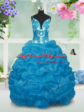Taffeta V-neck Sleeveless Lace Up Beading and Pick Ups Party Dress Wholesale in Baby Blue
