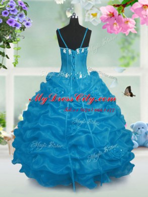 Taffeta V-neck Sleeveless Lace Up Beading and Pick Ups Party Dress Wholesale in Baby Blue