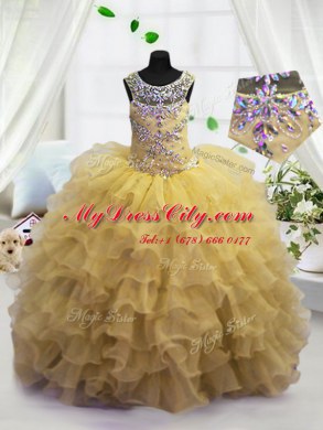 Elegant Light Yellow Scoop Lace Up Beading and Ruffled Layers Party Dress Wholesale Sleeveless