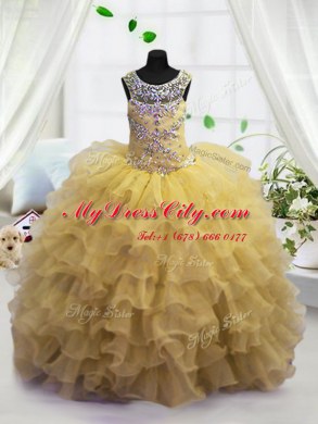 Elegant Light Yellow Scoop Lace Up Beading and Ruffled Layers Party Dress Wholesale Sleeveless
