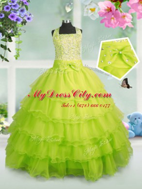Apple Green Zipper Kids Formal Wear Beading and Ruffled Layers Sleeveless Floor Length