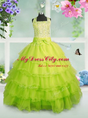 Apple Green Zipper Kids Formal Wear Beading and Ruffled Layers Sleeveless Floor Length