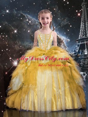 Sleeveless Beading and Ruffled Layers Lace Up Glitz Pageant Dress