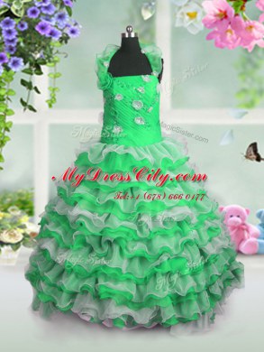 Straps Sleeveless Womens Party Dresses Floor Length Beading and Appliques and Ruffled Layers Organza