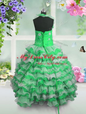 Straps Sleeveless Womens Party Dresses Floor Length Beading and Appliques and Ruffled Layers Organza