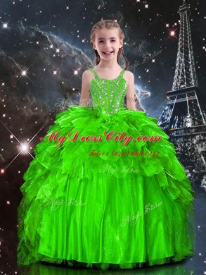 Stylish Spaghetti Straps Neckline Beading and Ruffles Little Girl Pageant Dress Sleeveless Lace Up