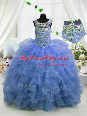 Ruffled Scoop Sleeveless Lace Up Pageant Dress for Teens Light Blue Organza