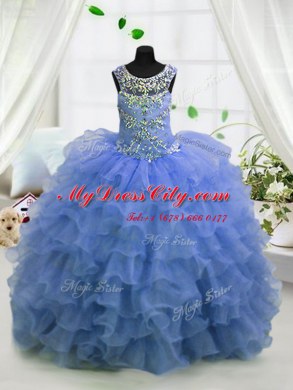 Ruffled Scoop Sleeveless Lace Up Pageant Dress for Teens Light Blue Organza