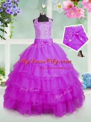 Square Sleeveless Organza Juniors Party Dress Beading and Ruffled Layers Zipper