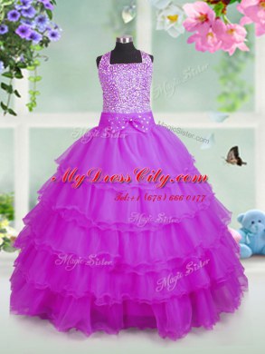 Square Sleeveless Organza Juniors Party Dress Beading and Ruffled Layers Zipper