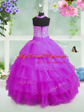 Square Sleeveless Organza Juniors Party Dress Beading and Ruffled Layers Zipper