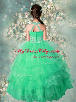 Adorable Halter Top Floor Length Ball Gowns Sleeveless Teal Pageant Dress for Teens Zipper