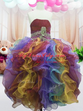 Sleeveless Zipper Floor Length Beading and Ruffles Juniors Party Dress