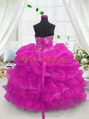 Exquisite Sleeveless Lace Up Floor Length Beading and Ruffled Layers and Pick Ups Custom Made Pageant Dress