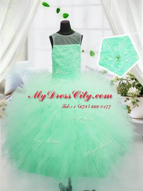 High End Apple Green Scoop Neckline Beading and Appliques Casual Dresses Sleeveless Zipper