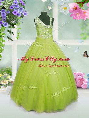 Apple Green Asymmetric Side Zipper Beading Custom Made Sleeveless