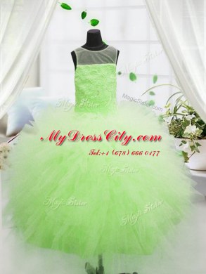 Floor Length Yellow Green Pageant Dresses Scoop Sleeveless Zipper