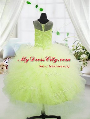Scoop Yellow Green Sleeveless Tulle Zipper Evening Gowns for Party and Wedding Party