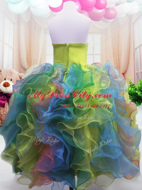 Sleeveless Floor Length Beading and Ruffles Zipper Kids Pageant Dress with Multi-color