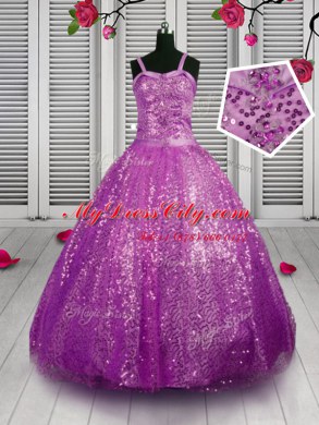 Beading and Sequins Party Dress Wholesale Purple Lace Up Sleeveless Floor Length