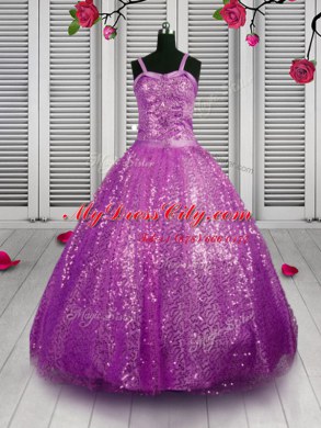 Beading and Sequins Party Dress Wholesale Purple Lace Up Sleeveless Floor Length