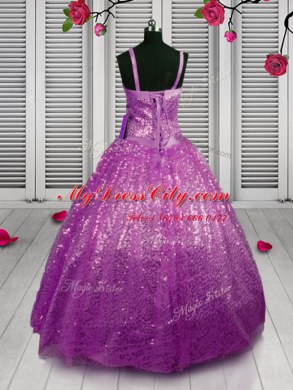 Beading and Sequins Party Dress Wholesale Purple Lace Up Sleeveless Floor Length