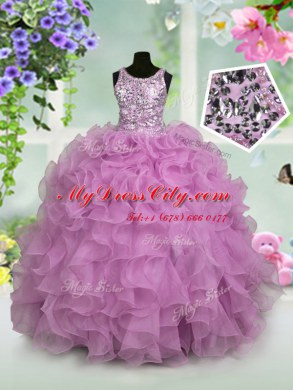 Sequins Floor Length Lilac Party Dress Scoop Sleeveless Zipper