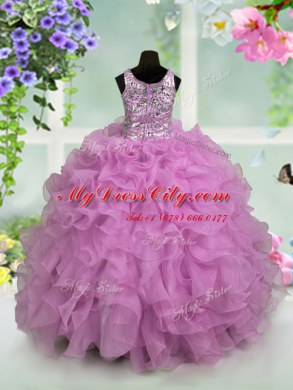 Sequins Floor Length Lilac Party Dress Scoop Sleeveless Zipper