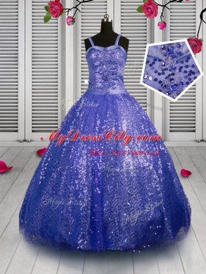 Sequins Straps Sleeveless Lace Up Teens Party Dress Blue Sequined