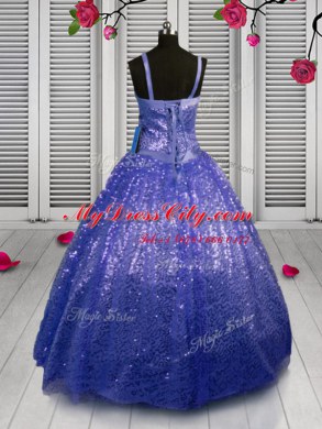 Sequins Straps Sleeveless Lace Up Teens Party Dress Blue Sequined