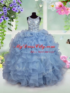 Luxurious Scoop Sleeveless Zipper Floor Length Ruffles and Sequins Little Girls Pageant Gowns