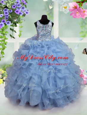Luxurious Scoop Sleeveless Zipper Floor Length Ruffles and Sequins Little Girls Pageant Gowns