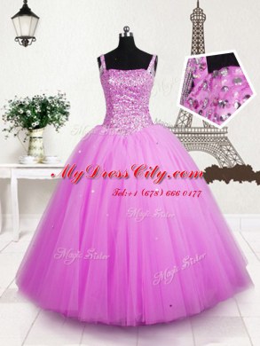 Custom Fit Straps Sleeveless Tulle Glitz Pageant Dress Beading and Sequins Lace Up