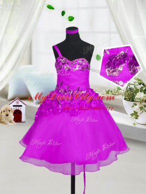 Sweetheart Sleeveless Organza Pageant Dress Toddler Beading and Hand Made Flower Lace Up